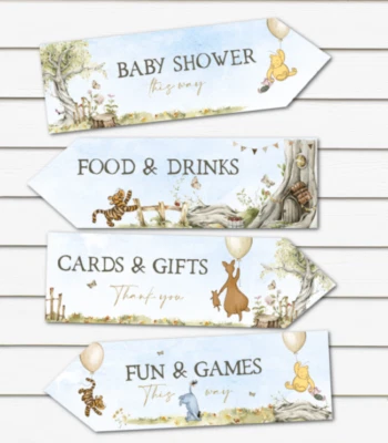 CUSH-N-CRAFT 4 Winnie the Pooh Baby Shower Party Decoration Arrows