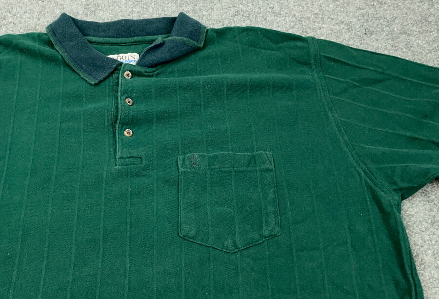 VTG 90s Penguin Green Ribbed Polo Shirt Adult 2XL Retro Mod Cotton