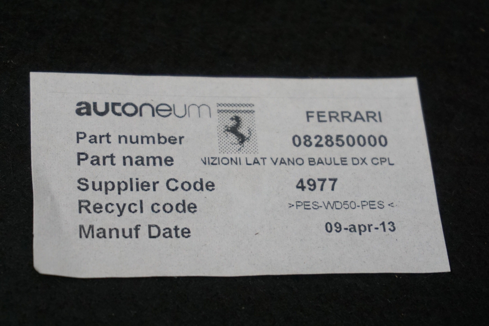 Set 8 Rear Trunk Floor Carpet Trim Cover OEM 083954500 Ferrari California 12-14