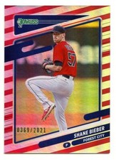 2021 Donruss #183b Shane Bieber Red and White Stripes 