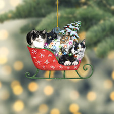 Cat Christmas Tree Ornament, Cat Merry Christmas Ornament, Cat Xmas Ornament