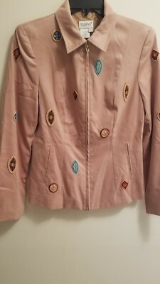 Together Vintage Women Aztec Indigenous Beaded Jacket Tan Size 6 