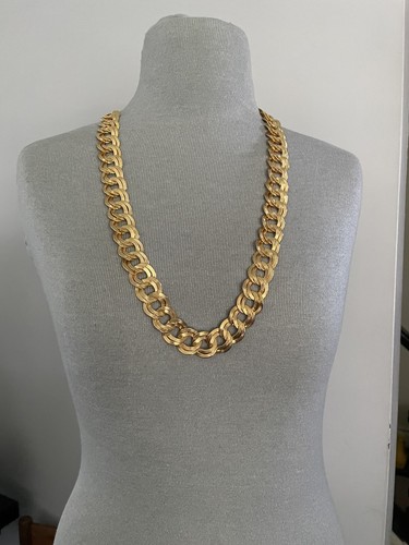 Vintage Joan Rivers Flat Gold Link Chain Necklace 30" + 3", Signed - Foto 2 di 7
