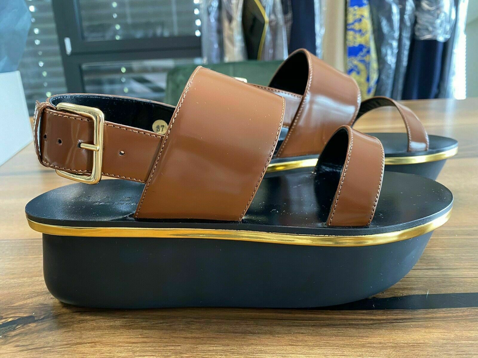 Marni Calf Leather Wedge Platform Sandals New 38