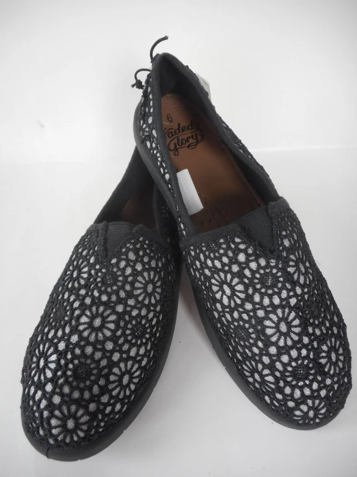 Zapato sin cordones para mujer Faded Glory de lona Aline negro plateado floral talla 6 nuevo con etiquetas Foto 2 de 4