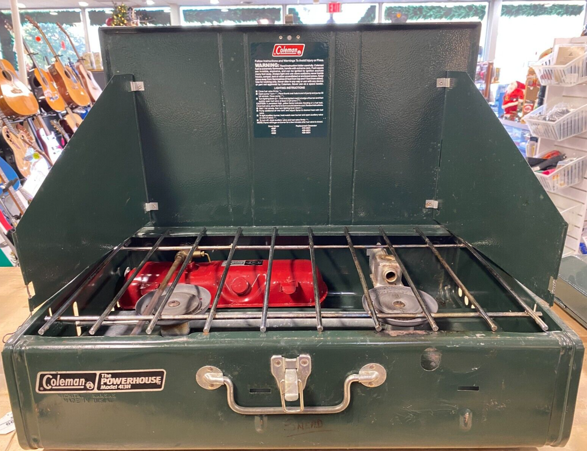 バーベキュー・調理用品 Coleman 413H POWERHOUSE 2-BURNER STOVE Coleman 413H The Power House 2 Burner Camping Stove W/ Fuel Tank