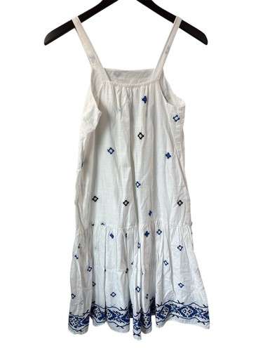 Zara girls white blue embroidered sundress size 13/14 summer lined vacation - Picture 2 of 9