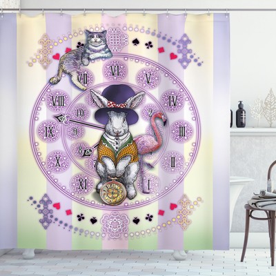 Animal Shower Curtain Rabbit and Cat Novel Print for Bathroom