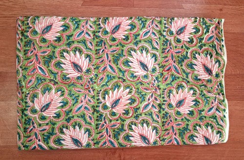 Green Pink By the Yard Floral Indian Block Print Fabric for Sewing Dress - Picture 6 of 8