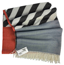 Scarf XXL woven jacquard pattern grey orange beige natural 100% wool (merino)