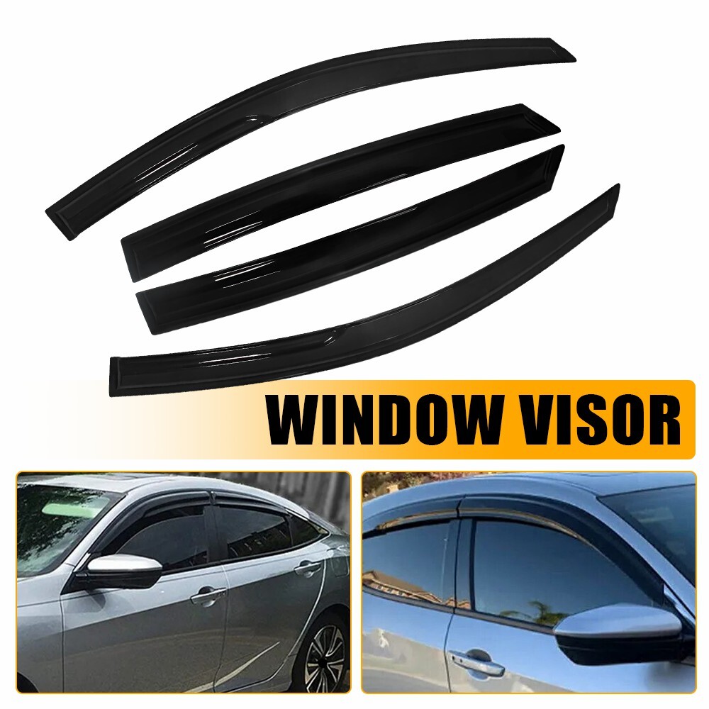 For 2016-2021 Honda Civic Sedan Glossy Black Trim Tinted Window Visor Rain Guard