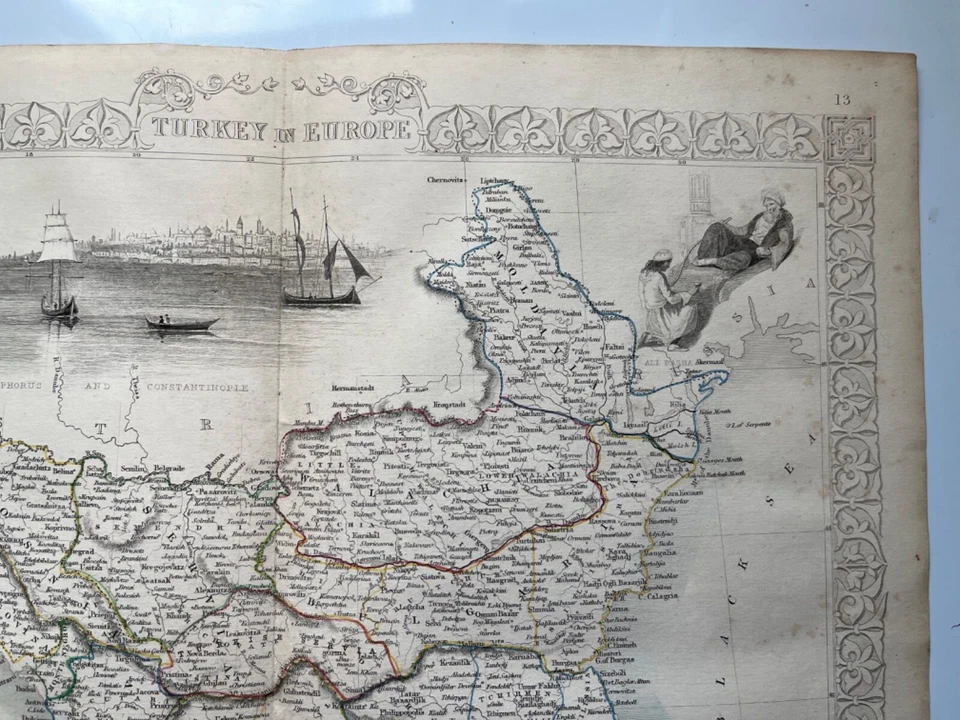Antique map Turkey in Europe c1858 Tallis — 第 3/4 张图片
