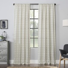 Clean Window Twill Plaid Anti-Dust Sheer Linen Blend Curtain Panel 52" x 84" NEW