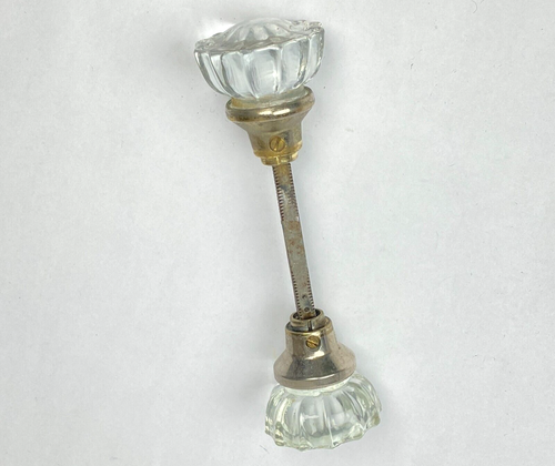 2 12-seitige dekorative Klarglas Türklinken mit Spindel Antik Vintage