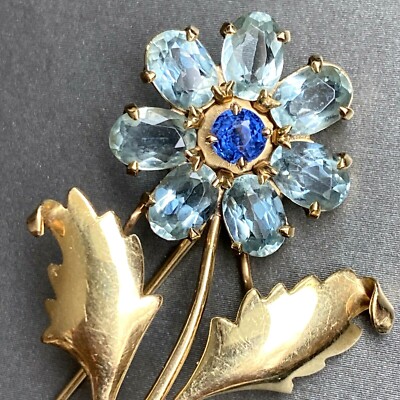 Tiny Light Blue CZ Flower Brooch Pin - Rhodium Plated, Crystal Accent Gift Jewelry