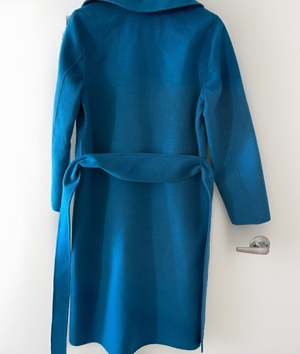 Bernardo Teal Wool Blend Wrap Coat Women’s Small Handmade Long Belted Overcoat - Picture 6 of 6