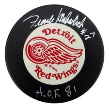 Frank Mahovlich HOF Signed/Inscribed Detroit Red Wings Hockey Puck JSA 197341