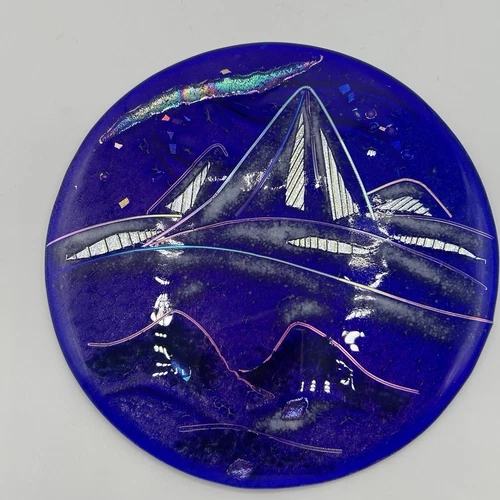 Fused Art Glass Laura Mendola "Mountains and Waves" Dichroic Vintage Signed