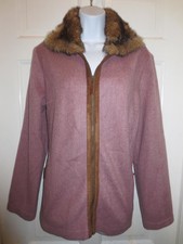 Nwt Orvis Womens Pink Faux Fur Collar Trimmed Fleece Jacket Coat S Small New