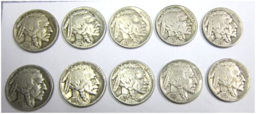 Büffelkopf Nickel 10 Stück mit lesbaren Daten getragen in gutem Zustand 8028