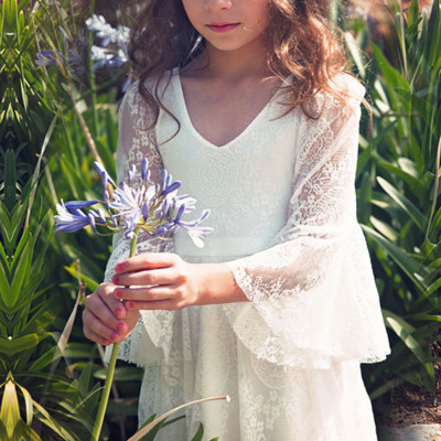 Flower Girl Lace Boho Rustic Long Maxi Dress for Junior Bridesmaid  Communion | eBay