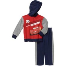 New Disney Pixar Cars Hooded Zip Sweatpants Sweatsuit Outfit set Boys 12m 24m 3T