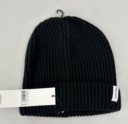 Gorro acanalado de punto Calvin Klein con puño y logotipo negro nuevo con etiquetas - Imagen 2 de 6