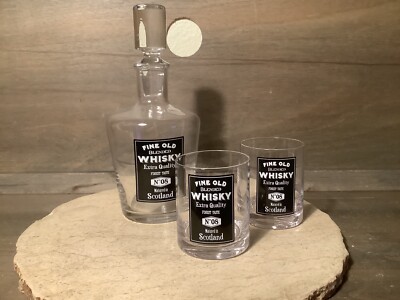 FINE OLD WHISKY NO. 08 DECANTER AND 2 ROCKS GLASSES SCOTLAND NEW NICE SET!!