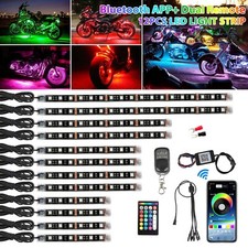 12pcs Rgb Bluetooth Motorcycle Led Light Accent Glow Neon Strip App Control Kit