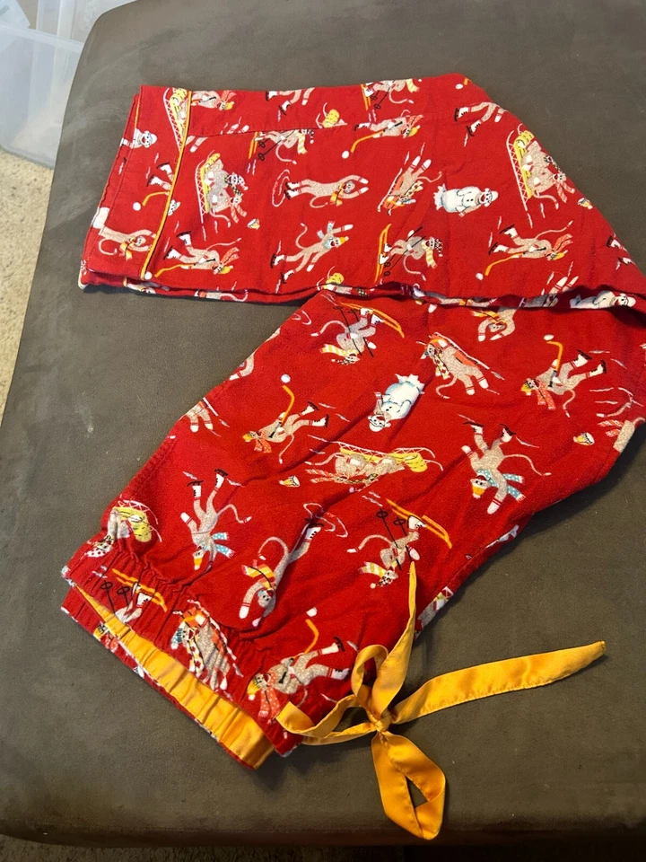 NICK AND NORA SMALL Y2K SOCKMONKEY MONKEYS WINTER FUN SKI ORANGE FLANNEL SET -13 - Image 4 of 4