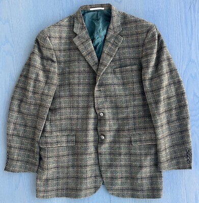 Burberry London Green Plaid Wood Blazer Jacket 46 Long