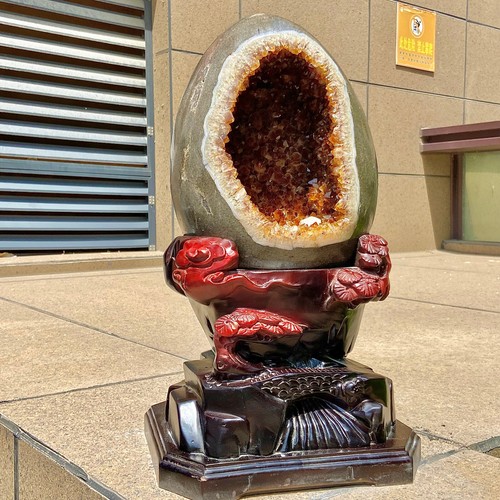 53.15LB Natural citrine geode quartz cluster crystal Dinosaur egg +stand - 第 3/17 張圖片