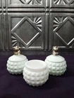 Vintage Milk Glass Diamond Point Small Salt & Pepper Shakers, & Open Cellar / Di