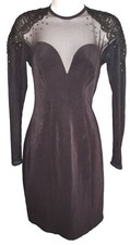 Vintage Tadashi Bodycon Sheer Top Rhinestone Black Dress Medium USA Made Beauty