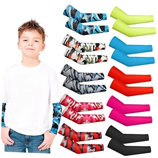 10 Pairs Kids Arm Sleeves for Youth Boys Girls 8-14 Years Colorful Style