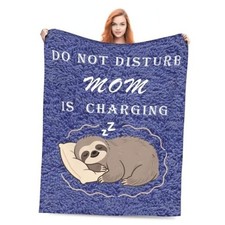 Mom is Charging Sloth Blanket, Mom Birthday Gifts, Moms Gift for 80"x60" Blue