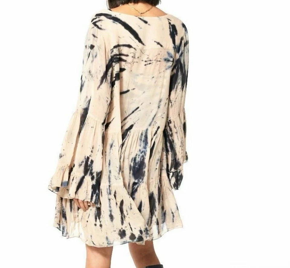 Mini Vestido YOUNG FABULOUS & BREAK Azul/Crema Rosa Manga Larga Tie Dye Talla S Foto 2 de 4