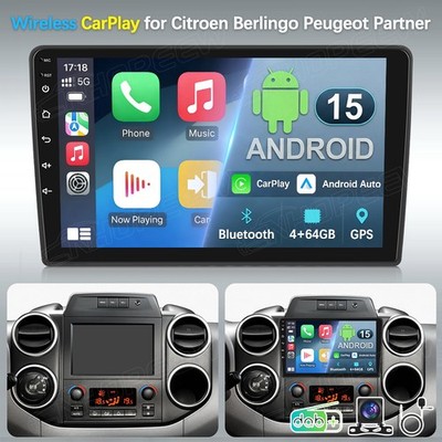 DAB+ 4+64GB Android15 Autoradio GPS CarPlay Für Citroen Berlingo II B9 2008-2017