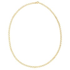14K Yellow Gold 3.2mm Hearts Charm Link Necklace Hollow 17"