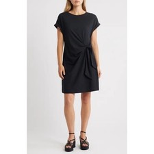 GAP Sz M Black Ties at Side Shirt Midi Dress Pullover Stretch Unlined