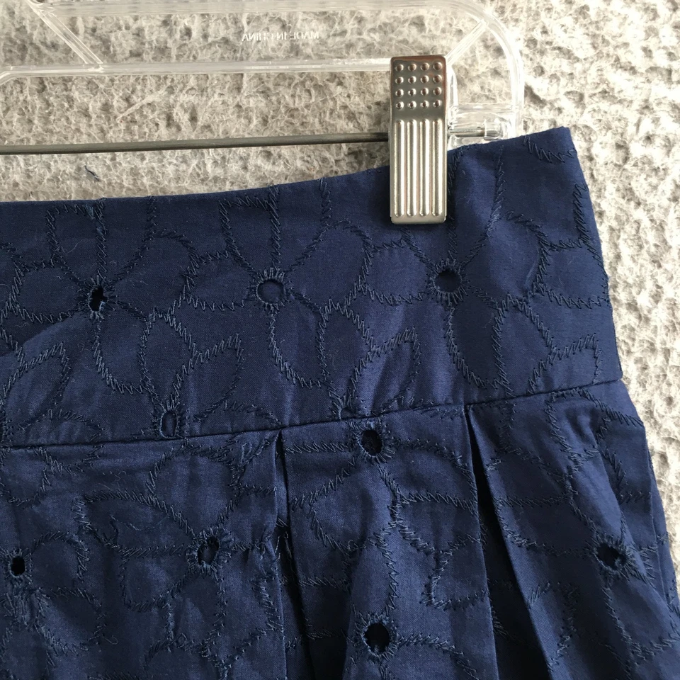 Falda Isaac Mizrahi Mujer 4 Azul Marino Línea A Bordada Algodón Plisado Cremallera Foto 4 de 4