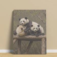 Panda Bears Wooden Structure Oil Painting Bedroom Home Decor Canvas Painting