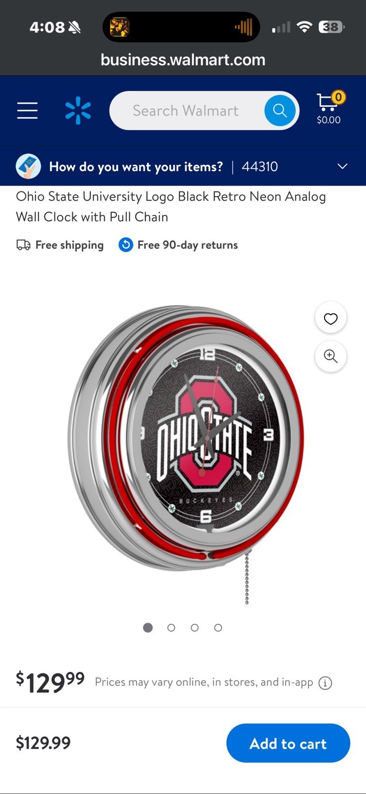 Ohio State University Black Retro Neon Analog Wall Clock with Pull Chain OSU