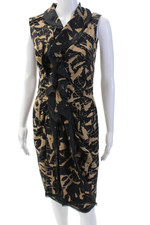 Oscar de la Renta Women Sheath Dress Beige Collared Sleeveless Size 6