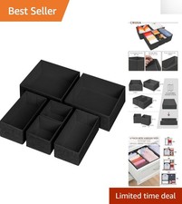 6 Pack Foldable Drawer Organizer Dividers - Stylish Black Fabric Solution
