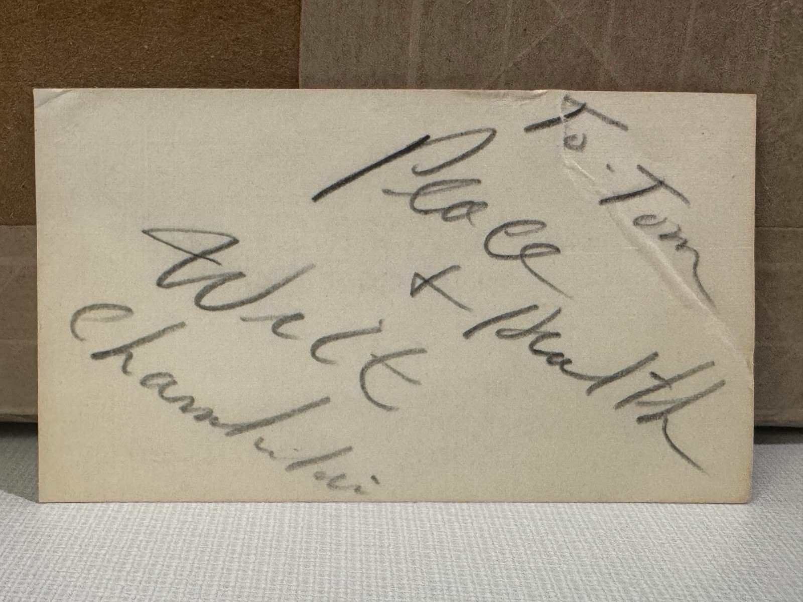 Wilt Chamberlain Signed Business Card. PSA Grade 8. Signed To Tom Peace + Health