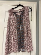 UMGEE Paisley Floral Boho Hippie Sleeveless Ruffle Tie Neck Tunic Mini Dress L.