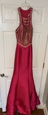 Rachel Allan Princess Pink Beaded Long Sleeveless Gown Dress for Women, Size 2
