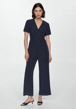 NWT MANGO MNG 90 NAVY BLUE SURPLICE JUMPSUIT SZ M MEDIUM