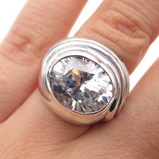 925 Sterling Silver Vintage Oval-Cut C Z Modernist Oxidized Ring Size 6